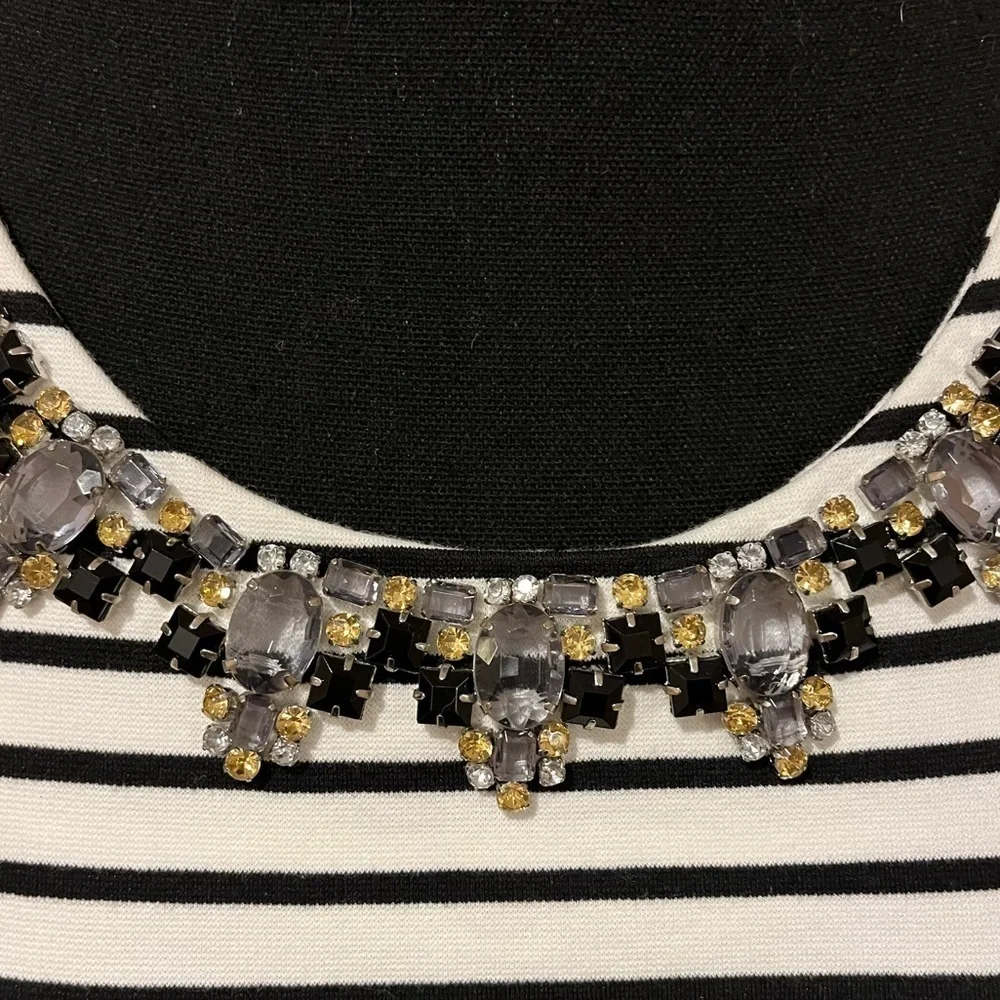 J Crew Sleeveless Black & White Striped Tank Top w/ Embellished Neckline, Small